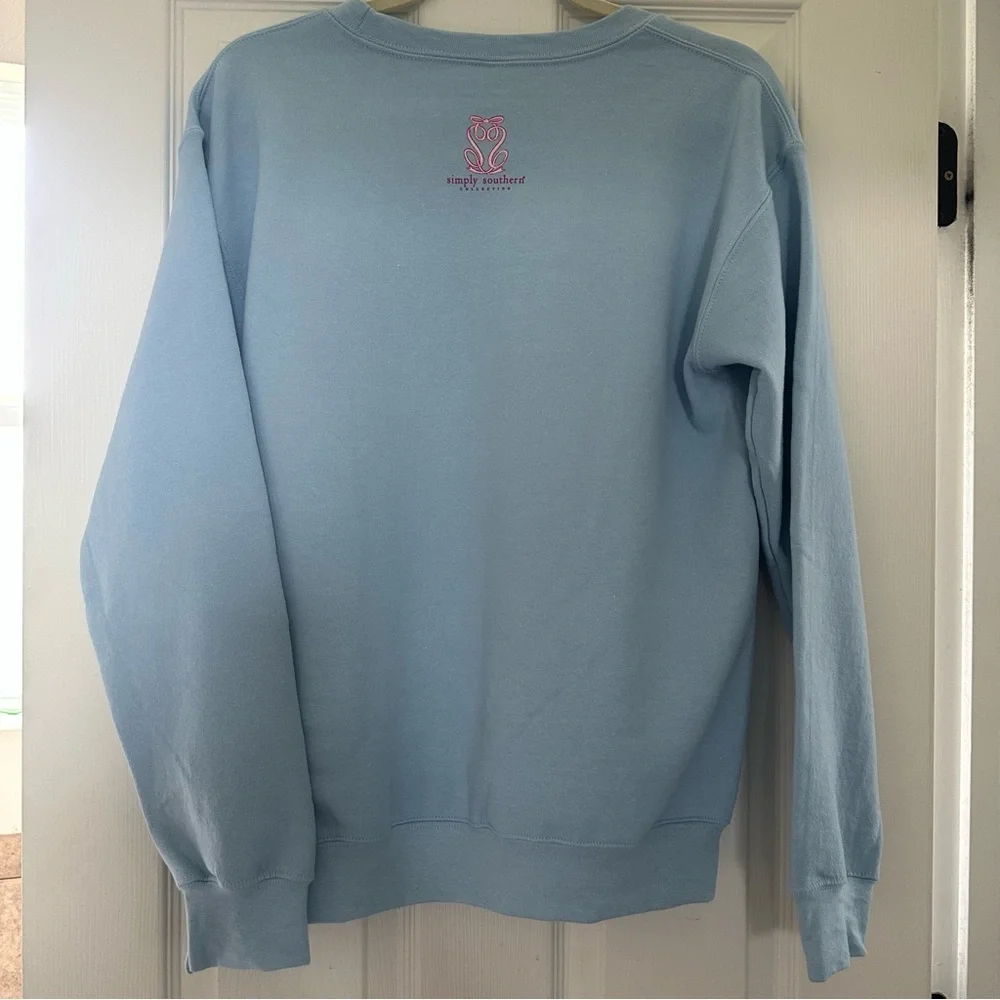 Simply southern Mama Blue Sweater with Pink Bow size S - Picture 4 of 5